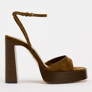 Zara Chunky Heeled Platform Suede Sandals